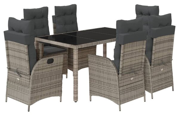 7 részes szürke polyrattan kerti étkezőgarnitúra párnával