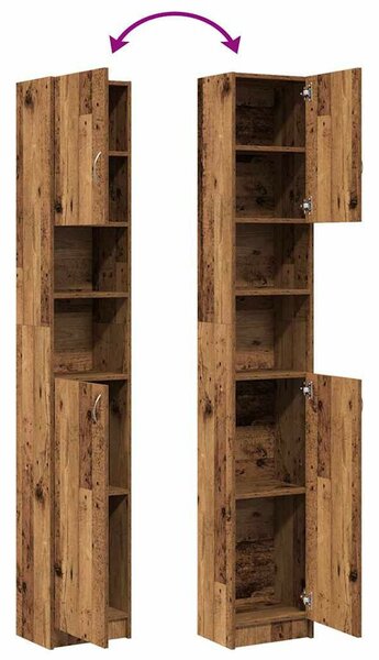 VidaXL Fürdőszobaszekrény régi fa 32x25,5x190 cm gépelt fa