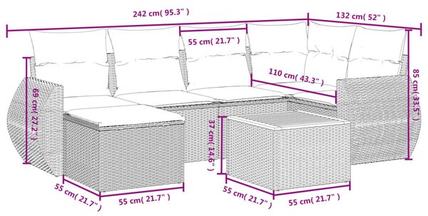 7 részes bézs polyrattan kerti ülőgarnitúra párnákkal