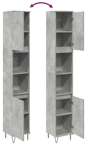 VidaXL betonszürke szerelt fa fürdőszobaszekrény 30 x 30 x 190 cm