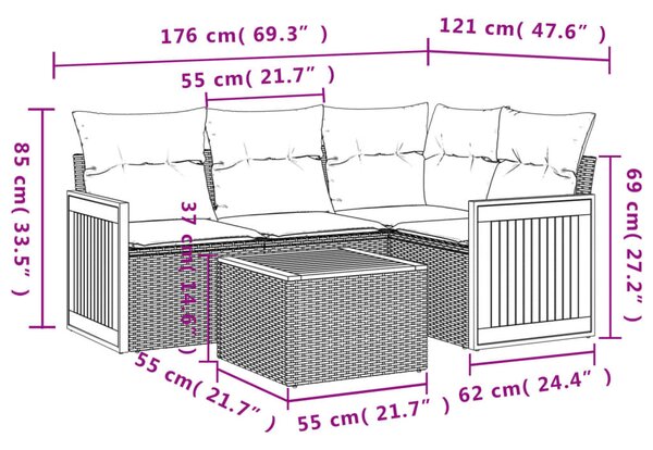 5 részes szürke polyrattan kerti ülőgarnitúra párnákkal