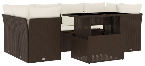 7 részes barna polyrattan kerti ülőgarnitúra párnákkal