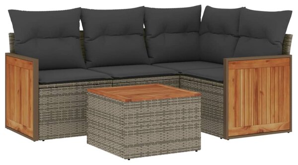 5 részes szürke polyrattan kerti ülőgarnitúra párnákkal