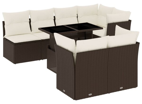 8 részes barna polyrattan kerti ülőgarnitúra párnákkal