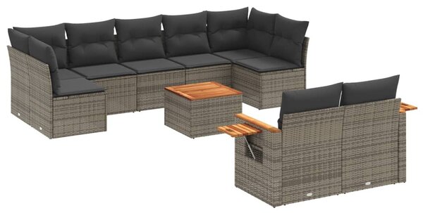 10 részes szürke polyrattan kerti ülőgarnitúra párnákkal
