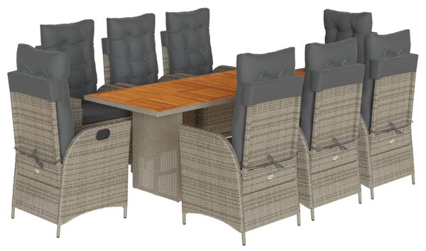 9 részes szürke polyrattan kerti étkezőgarnitúra párnával