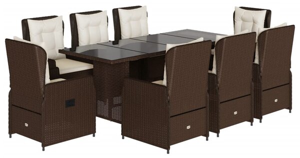9 részes barna polyrattan kerti étkezőgarnitúra párnákkal