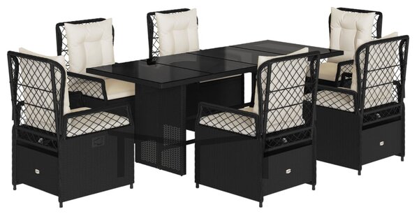 7 részes fekete polyrattan kerti étkezőgarnitúra párnával
