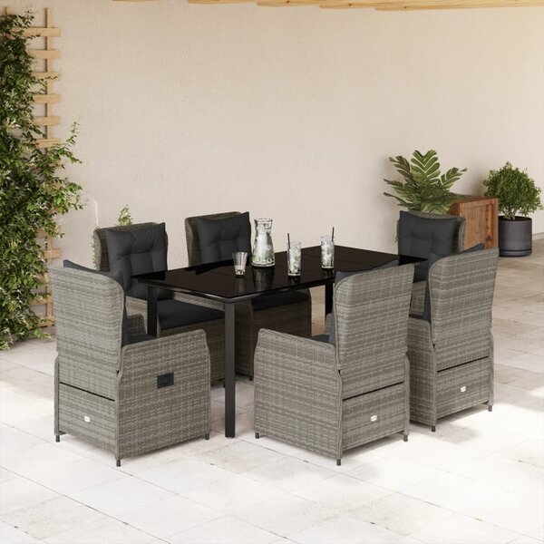 7 részes szürke polyrattan kerti étkezőgarnitúra párnával