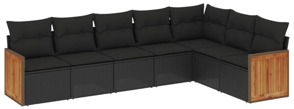 7 részes fekete polyrattan kerti ülőgarnitúra párnával