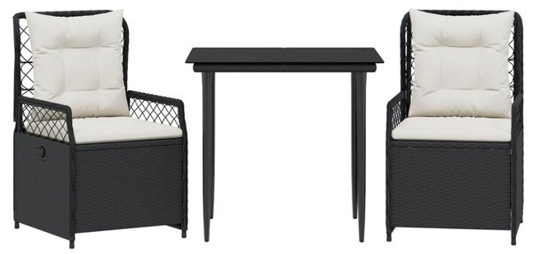 3 részes fekete polyrattan kerti étkezőgarnitúra párnákkal