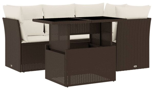 5 részes barna polyrattan kerti ülőgarnitúra párnával