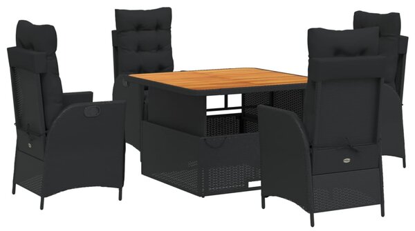 5 részes fekete polyrattan kerti étkezőgarnitúra párnákkal