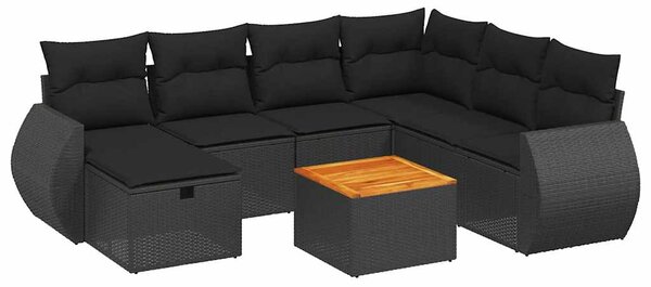 8 részes fekete polyrattan kerti ülőgarnitúra párnákkal