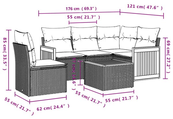 6 részes szürke polyrattan kerti ülőgarnitúra párnákkal
