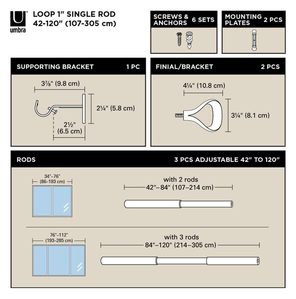 Acél bővíthető függönykarnis 107 - 305 cm Loop – Umbra