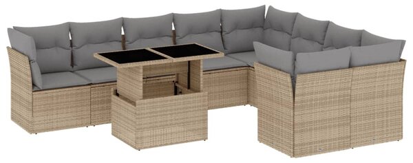 10 részes bézs polyrattan kerti ülőgarnitúra párnával