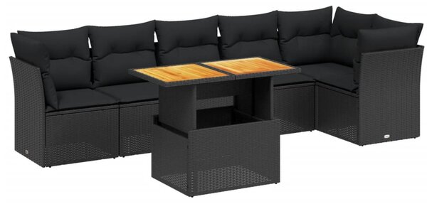 7 részes fekete polyrattan kerti ülőgarnitúra párnával