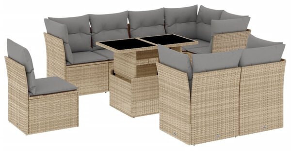 9 részes bézs polyrattan kerti ülőgarnitúra párnákkal
