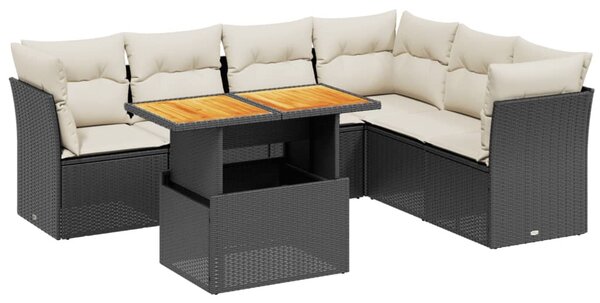 7 részes fekete polyrattan kerti ülőgarnitúra párnával