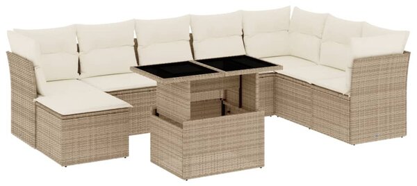 9 részes bézs polyrattan kerti ülőgarnitúra párnákkal