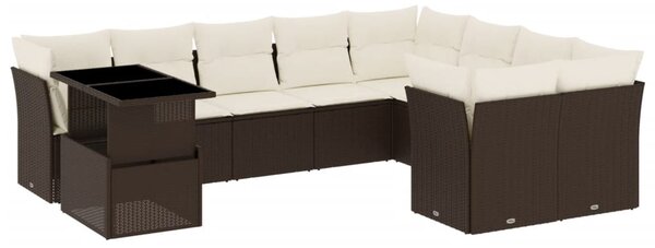 10 részes barna polyrattan kerti ülőgarnitúra párnákkal