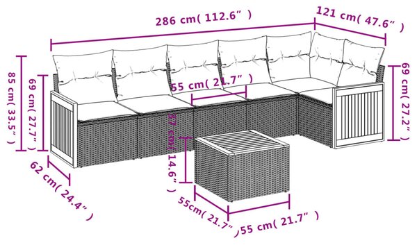 7 részes bézs polyrattan kerti ülőgarnitúra párnákkal
