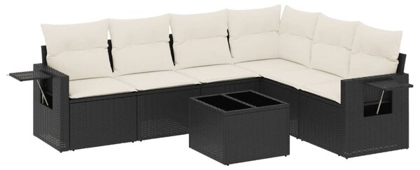 7 részes fekete polyrattan kerti ülőgarnitúra párnával