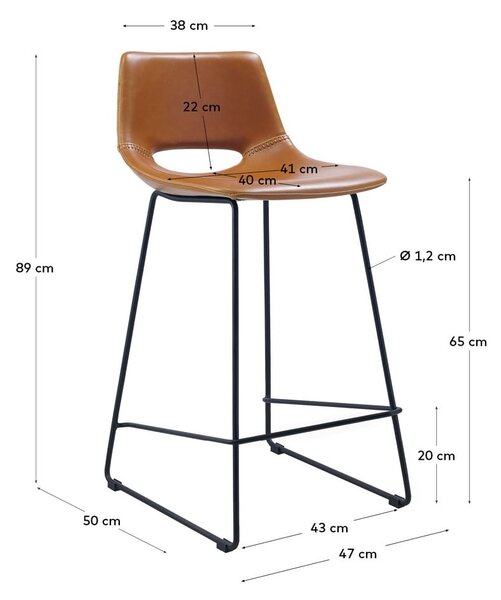 Konyakbarna bőrutánzat bárszék (ülésmagasság 65 cm) Zahara – Kave Home