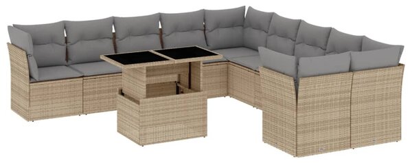 11 részes bézs polyrattan kerti ülőgarnitúra párnákkal