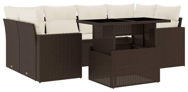 7 részes barna polyrattan kerti ülőgarnitúra párnákkal