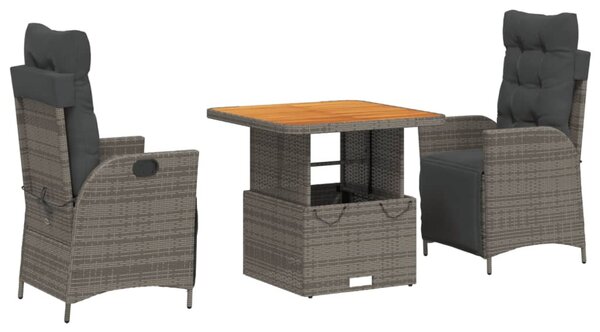 3 részes szürke polyrattan kerti étkezőgarnitúra párnával