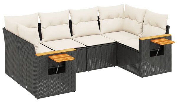 6 részes fekete polyrattan kerti ülőgarnitúra párnákkal