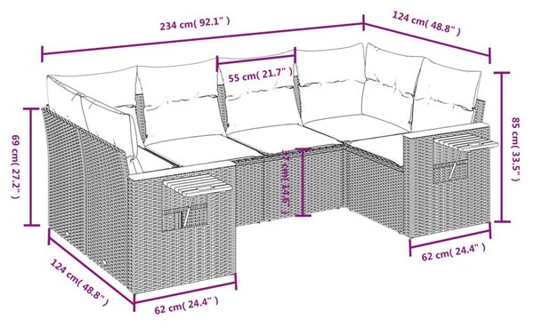 6 részes fekete polyrattan kerti ülőgarnitúra párnákkal