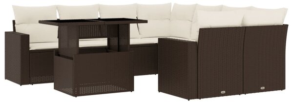 9 részes barna polyrattan kerti ülőgarnitúra párnákkal