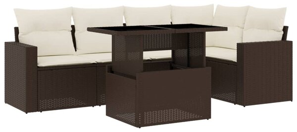 6 részes barna polyrattan kerti ülőgarnitúra párnával