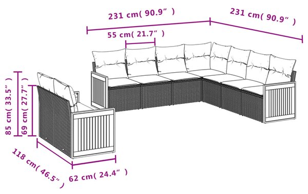 9 részes bézs polyrattan kerti ülőgarnitúra párnákkal