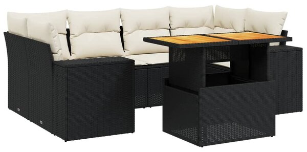 7 részes fekete polyrattan kerti ülőgarnitúra párnával