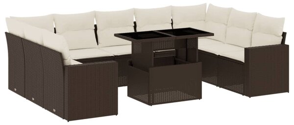 10 részes barna polyrattan kerti ülőgarnitúra párnákkal