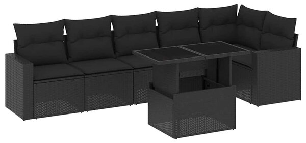 7 részes fekete polyrattan kerti ülőgarnitúra párnával