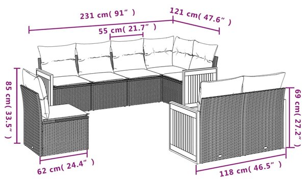 8 részes bézs polyrattan kerti ülőgarnitúra párnával