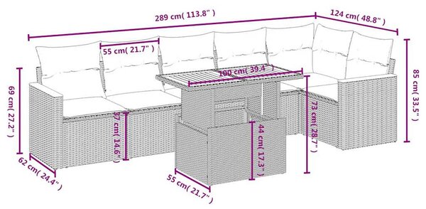 7 részes fekete polyrattan kerti ülőgarnitúra párnával