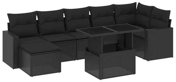 8 részes fekete polyrattan kerti ülőgarnitúra párnákkal