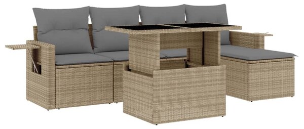 6 részes bézs polyrattan kerti ülőgarnitúra párnával