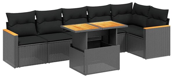 7 részes fekete polyrattan kerti ülőgarnitúra párnával