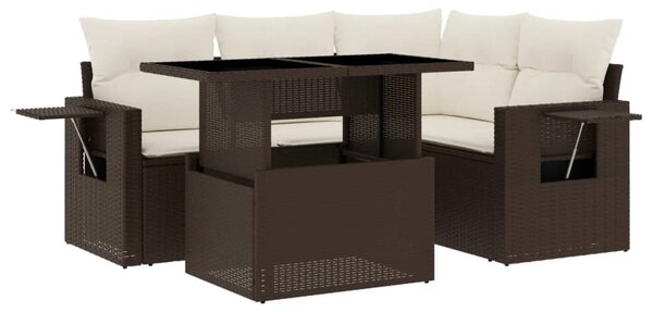 5 részes barna polyrattan kerti ülőgarnitúra párnával