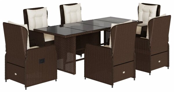 7 részes barna polyrattan kerti étkezőgarnitúra párnával