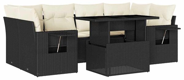 7 részes fekete polyrattan kerti ülőgarnitúra párnával