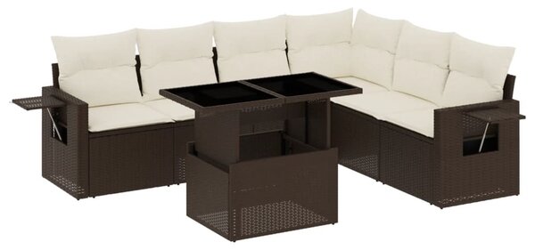 7 részes barna polyrattan kerti ülőgarnitúra párnákkal