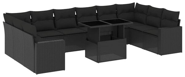 11 részes fekete polyrattan kerti ülőgarnitúra párnákkal